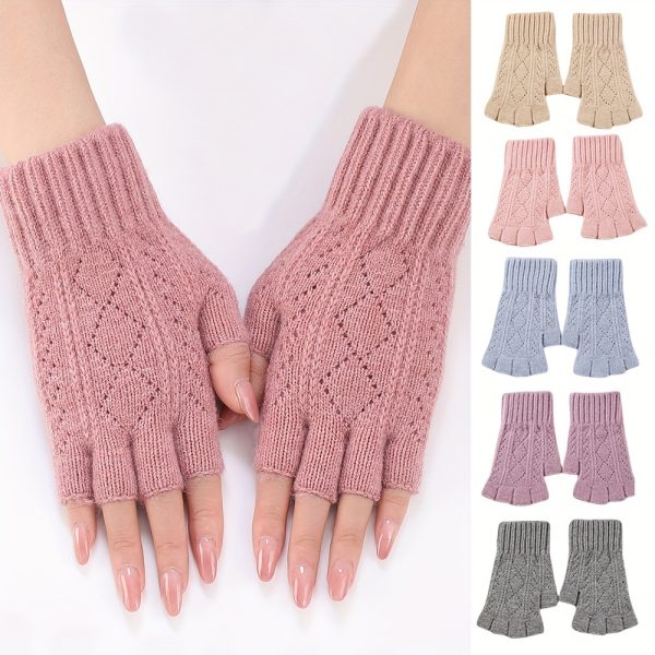 1pair Unisex Autumn And Winter Hollow Knit Fingerless Gloves For Warmth And Style, Ideal For Outdoor Activities And Office Work