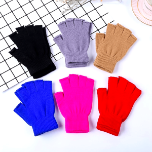 1 Pair Of Men's And Women's Universal Black Half Finger Fingerless Gloves Knitted Wrist  Gloves Winter Warm Work Gloves