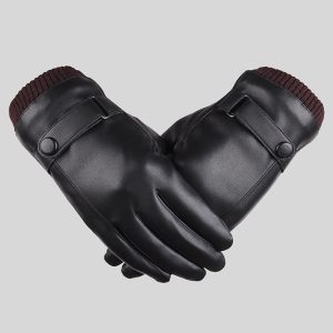 1pc Men's Black Winter Windproof PU Leather Mittens For Keeping Warm Touching Screen