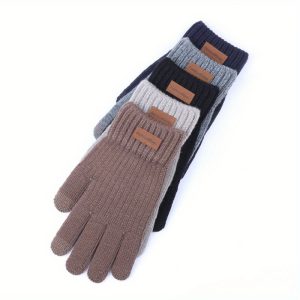 Men's Touchscreen-Compatible Winter Gloves - Warm, Fleece-Lined Knit with Split Fingers Design