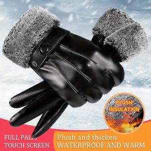 Men's Winter Touch Screen Gloves - 1 Pair, Windproof with Thermal Plush Lining, Non-Textile PU Leather, Casual Style, Outdoor Driving Gloves, Ideal Gift