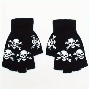 Men's Halloween Skull Half-Finger Cycling Gloves - Warm, Lightweight & Knit Acrylic