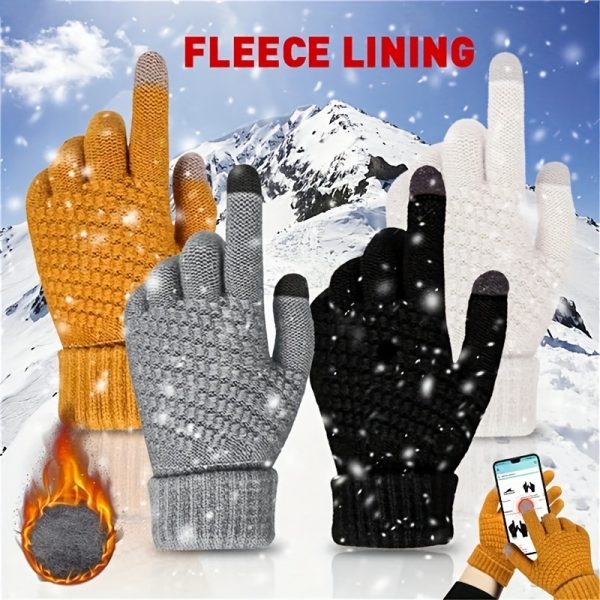 1pair Warm Winter Touch Screen Gloves - Unisex Elastic Knitted Gloves with Full Finger Coverage and Thickened Material