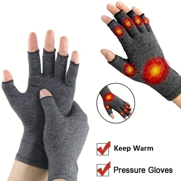 1pair Warm and Supportive Fingerless Compression Gloves for Winter