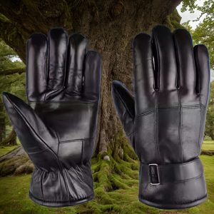 Genuine Faux Leather Gloves with Wool Lining - Windproof, Thick & Warm for Outdoor Cycling